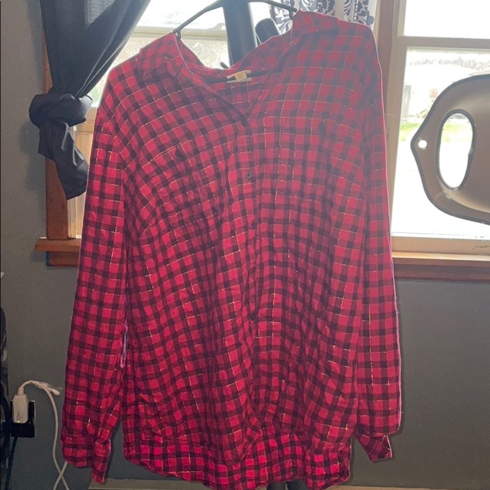 Gold trim plaid shirt